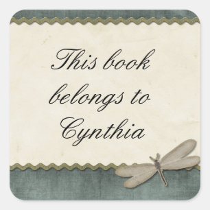 Scrap Green Dragonfly and Ribbon Personalized Square Sticker