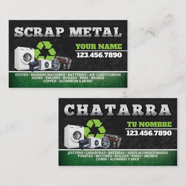Scrap Metal Recycling Service Bilingual Card (Front/Back)