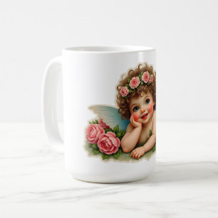 Scrap picture - Vintage Fairy child lying in roses Coffee Mug