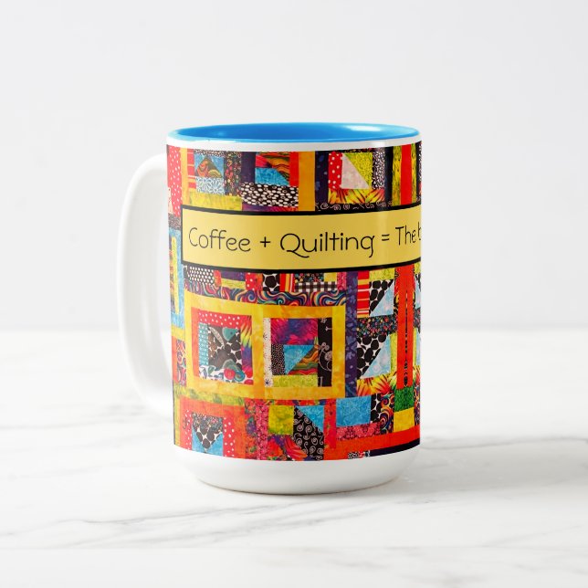 Scrap quilt coffee Bold Improv Patchwork  Two-Tone Coffee Mug (Front Left)