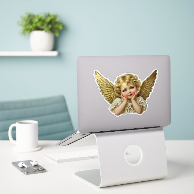 Scrap sticker - Vintage Angel hands on head 1 (Laptop On Desk)