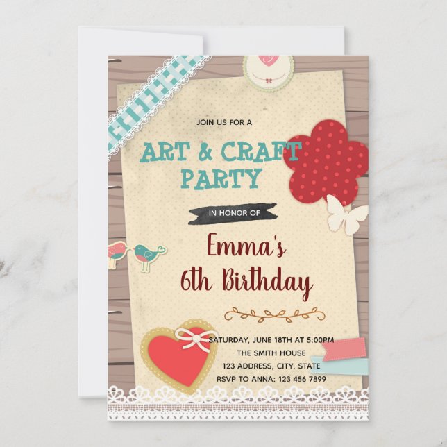 Scrapbook and art party theme invitation (Front)