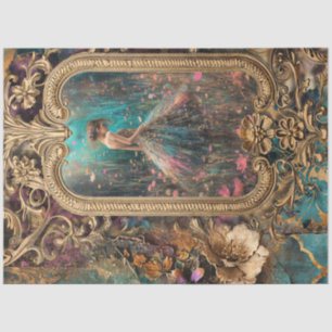 Scrapbook Collage, Gilded Frame, Girl in a Field Tissue Paper