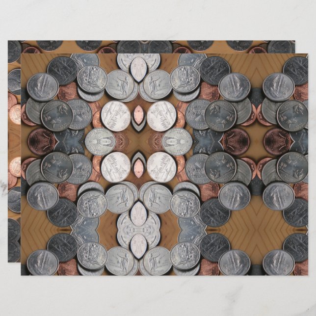 Scrapbook Paper - Kaleidoscope of Coins (Front/Back)