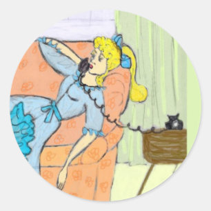 Scrapbook Sticker Retro Lady on Dial Phone