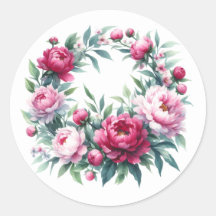 Scrapbooking Sticker Watercolor Peonies Wreath