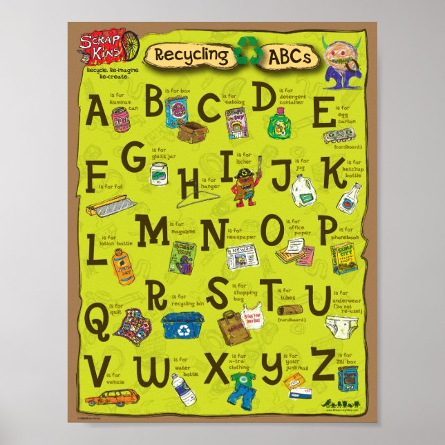 ScrapKins Recycling ABCs School Classroom Poster (Front)
