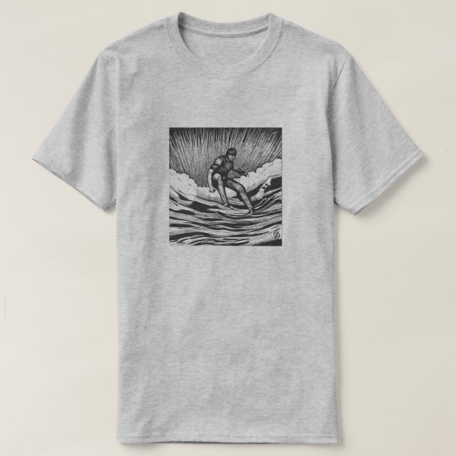 Scratchboard Graphic Surfer T-Shirt (Design Front)