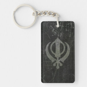 Scratched and Worn Grey Sikh Khanda Symbol Keychain
