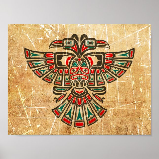 Scratched and Worn Haida Two Headed Spirit Bird Poster (Front)