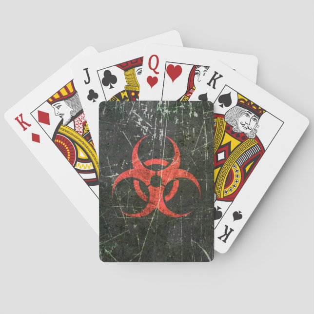 Scratched and Worn Red Biohazard Symbol Playing Cards (Back)