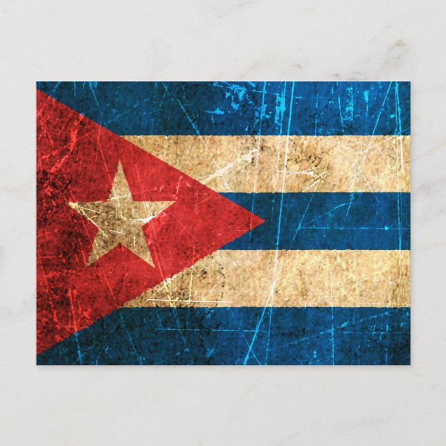 Scratched and Worn Vintage Cuban Flag Postcard (Front)
