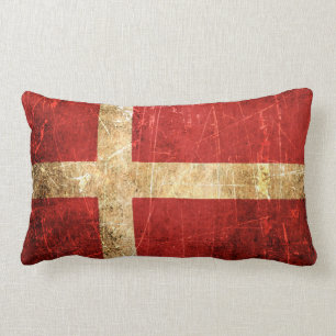 Scratched and Worn Vintage Danish Flag Lumbar Pillow
