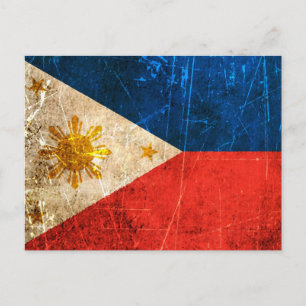 Scratched and Worn Vintage Filipino Flag Postcard