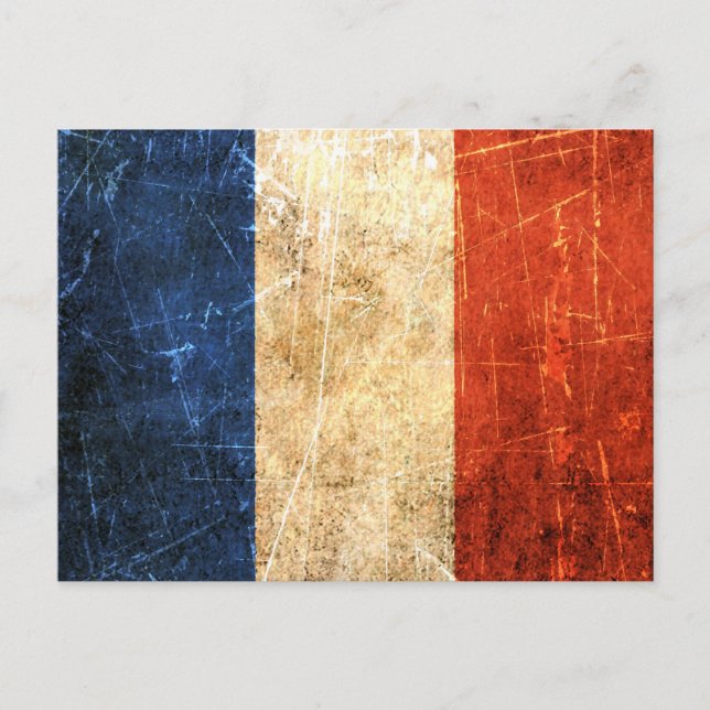 Scratched and Worn Vintage French Flag Postcard (Front)