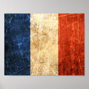 Scratched and Worn Vintage French Flag Poster