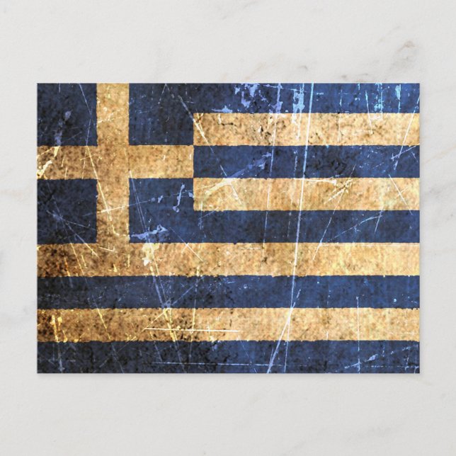 Scratched and Worn Vintage Greek Flag Postcard (Front)