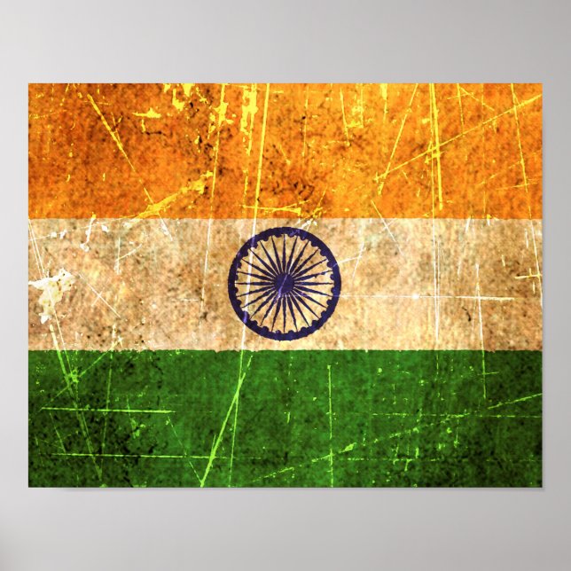 Scratched and Worn Vintage Indian Flag Poster (Front)
