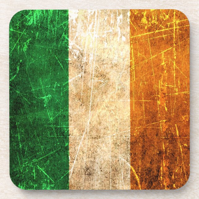 Scratched and Worn Vintage Irish Flag Coaster (Front)