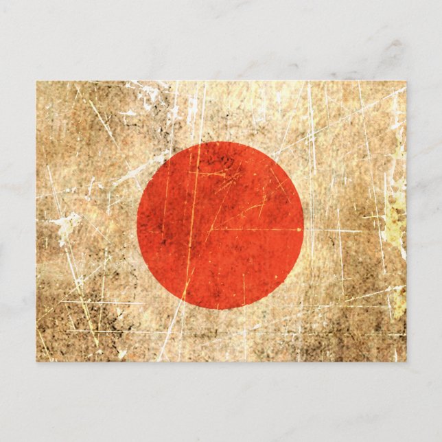 Scratched and Worn Vintage Japanese Flag Postcard (Front)