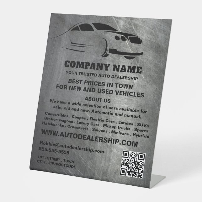 Scratched Metal Effect Auto Dealership Advertising Pedestal Sign (Front)