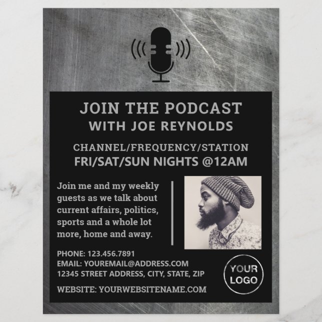 Scratched Metal Effect, Podcaster, Podcast Flyer (Front)