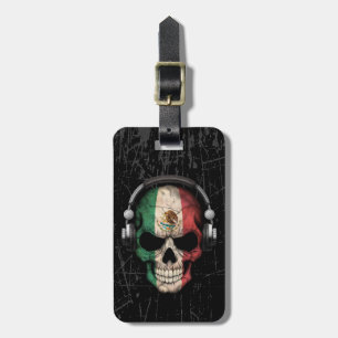 Scratched Mexican Dj Skull with Headphones Luggage Tag