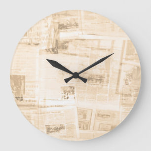 Scratched paper: old newspaper background. large clock