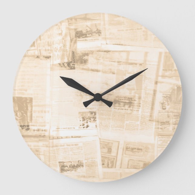 Scratched paper: old newspaper background. large clock (Front)