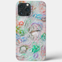 Scratched pixels in coloured texture over off-whit