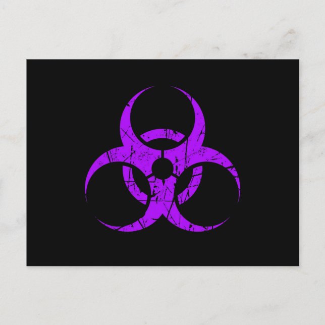 Scratched Purple Biohazard Symbol on Black Postcard (Front)