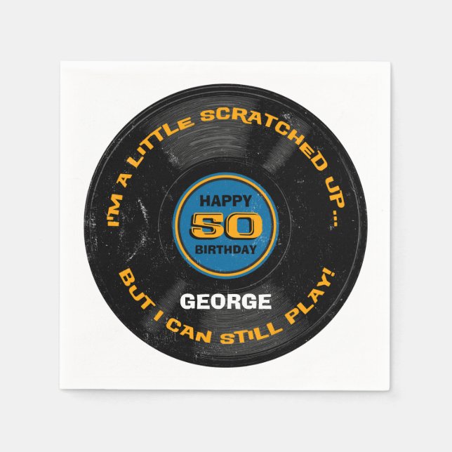 Scratched Record 50th Birthday Napkin (Front)