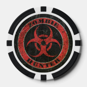 Scratched Red and Black Bio Hazard Zombie Hunter Poker Chips