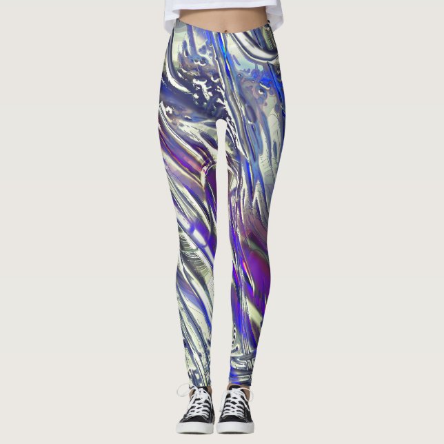 Scratched traces on silver texture under blue fume leggings (Front)