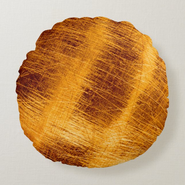 Scratches on a metallic gold background. abstract, round pillow (Front)