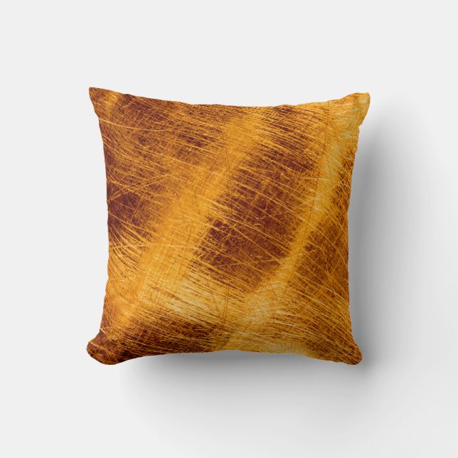 Scratches on a metallic gold background. abstract, throw pillow (Front)