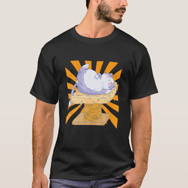 Scratching Ree Cat Sleeping T-Shirt (Front)