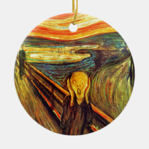 Scream by Munch ~ screaming man w red orange sky Ceramic Ornament