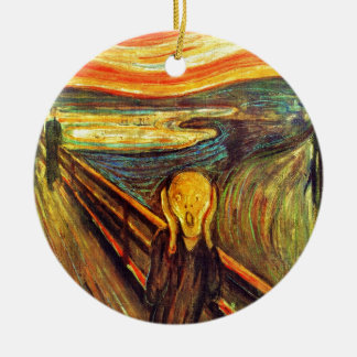 Scream by Munch ~ screaming man w red orange sky Ceramic Ornament
