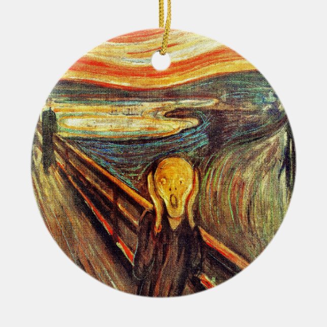 Scream by Munch ~ screaming man w red orange sky Ceramic Ornament (Front)