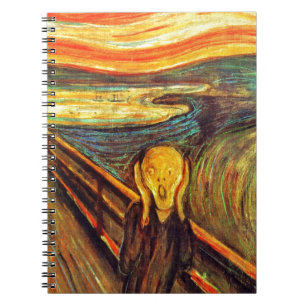 Scream by Munch ~ screaming man w red orange sky Notebook