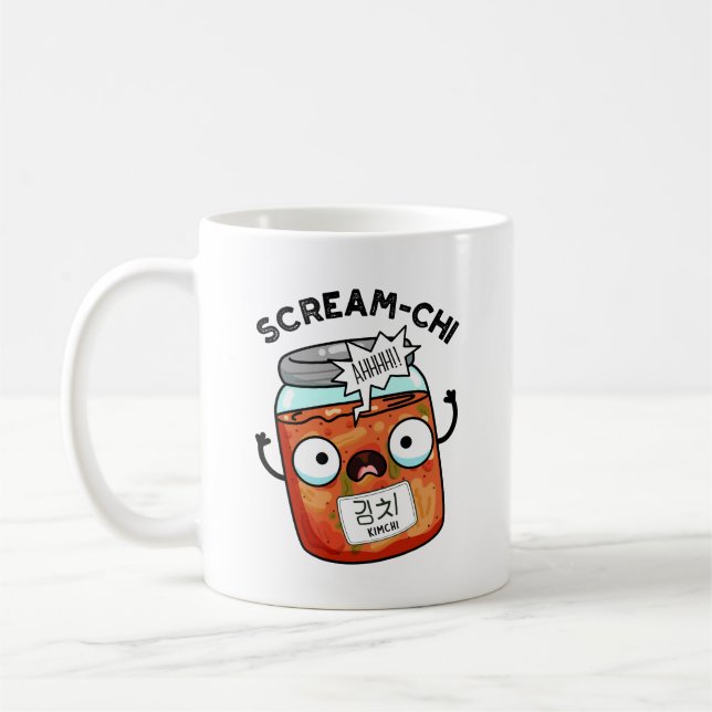 Scream-chi Funny Kimchi Puns Coffee Mug (Left)