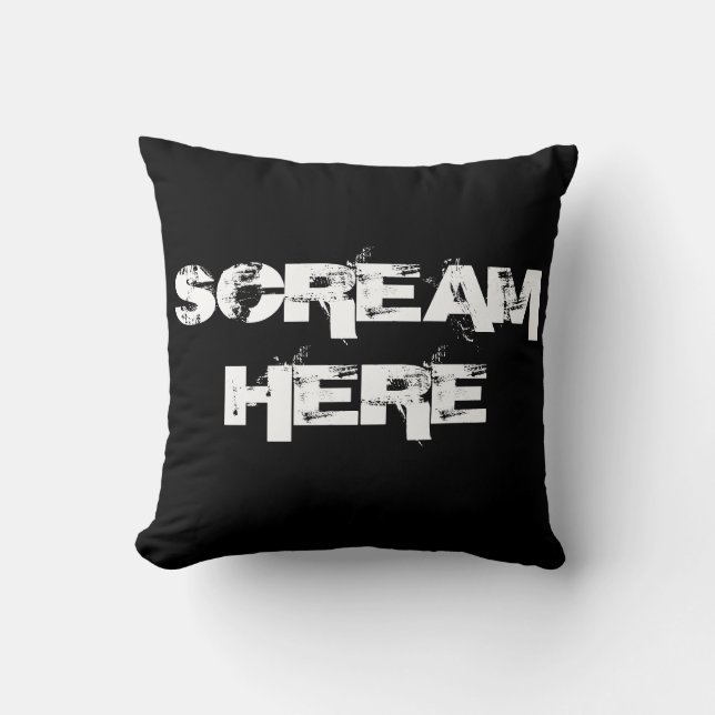 Scream Here Throw Pillow (Front)