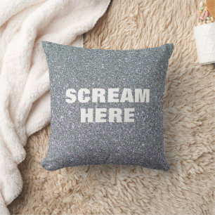 Scream Here with Sparkly Silver Diamond Throw Pillow
