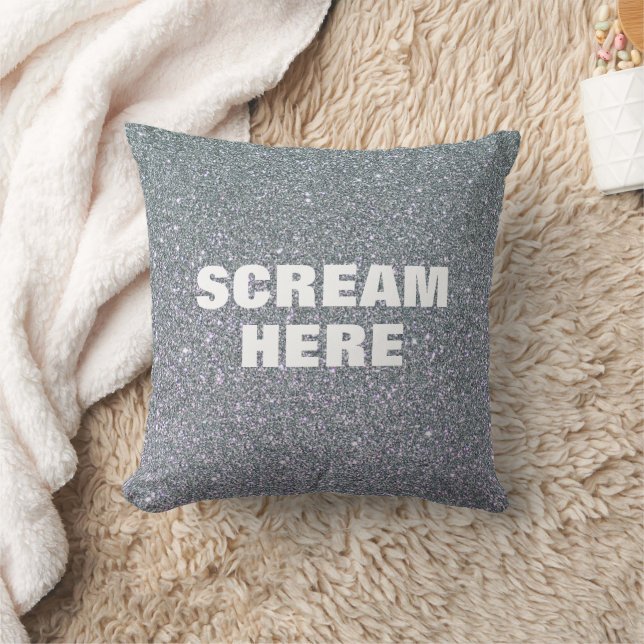 Scream Here with Sparkly Silver Diamond Throw Pillow (Blanket)
