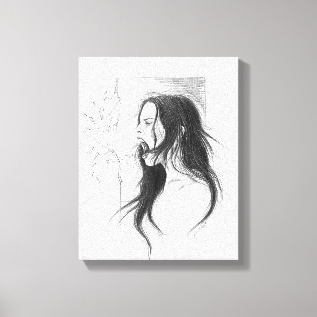 Screaming angry woman pencil drawing art canvas print (Front)