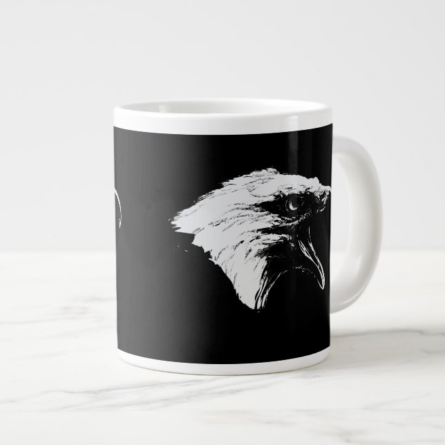 Screaming Bald Eagle in Black Pick Your Background Large Coffee Mug (Front Right)