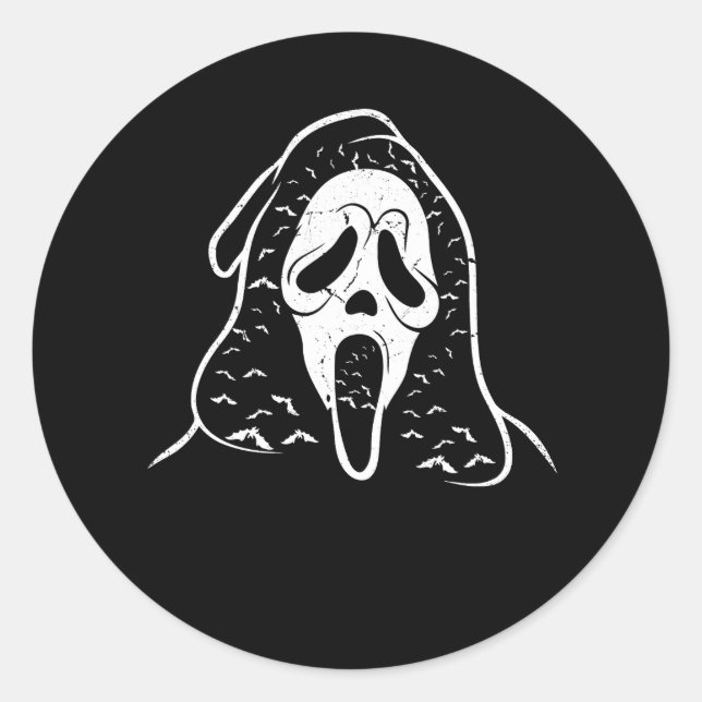 Screaming Bat Ghost Face Horror Halloween Mask Kil Classic Round Sticker (Front)