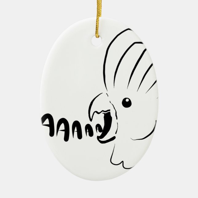 Screaming bird cockatoo birb screeching ceramic ornament (Front)