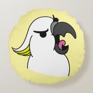 Screaming Cartoon Style Cockatoo With Text Round Pillow